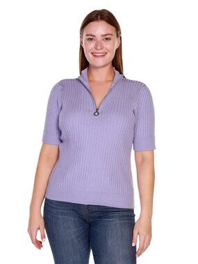 NWT Belldini Knit 1/4 Zip Mock Collar Short Sleeve Sweater Pale Iris Purple 1X